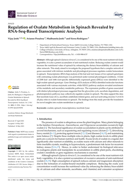 Regulation of Oxalate Metabolism in Spinach Revealed by RNA-Seq-Based Transcriptomic Analysis