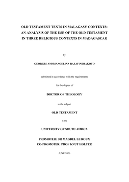 Old Testament Texts in Malagasy Contexts: an Analysis of the Use of the Old Testament in Three Religious Contexts in Madagascar