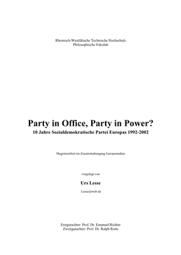 Party in Office, Party in Power? 10 Jahre Sozialdemokratische Partei Europas 1992-2002
