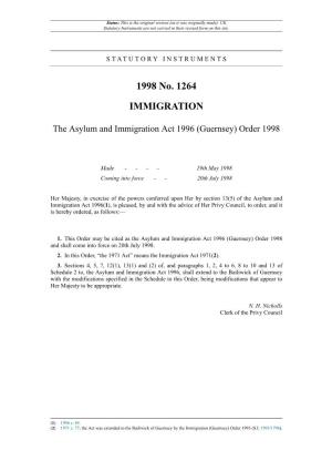 The Asylum and Immigration Act 1996 (Guernsey) Order 1998