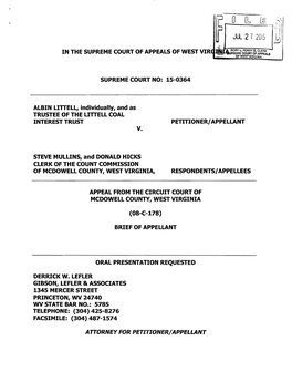 Petitioner's Brief, Albin Littell V. Steve Mullins and Mcdowell Co
