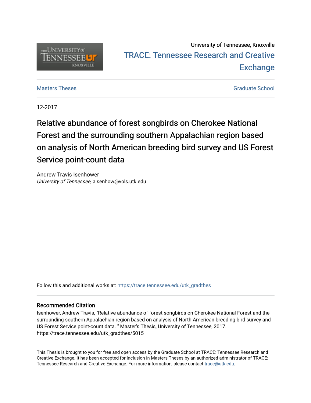 Relative Abundance of Forest Songbirds on Cherokee National