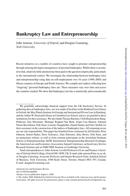 Bankruptcy Law and Entrepreneurship