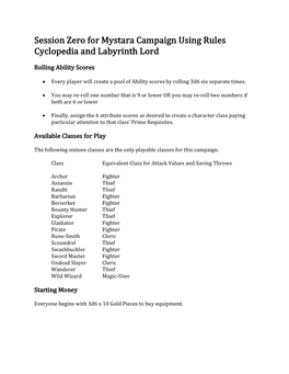 Session Zero for Mystara Campaign Using Rules Cyclopedia and Labyrinth Lord