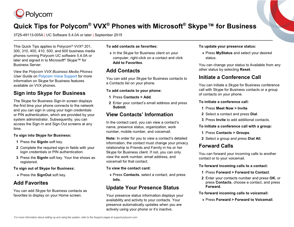 Quick Tips for Polycom VVX Phones with Microsoft Skype for Business