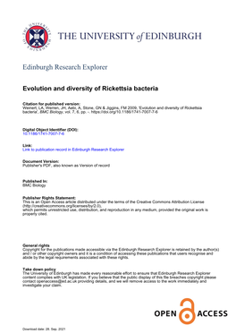 Evolution and Diversity of Rickettsia Bacteria
