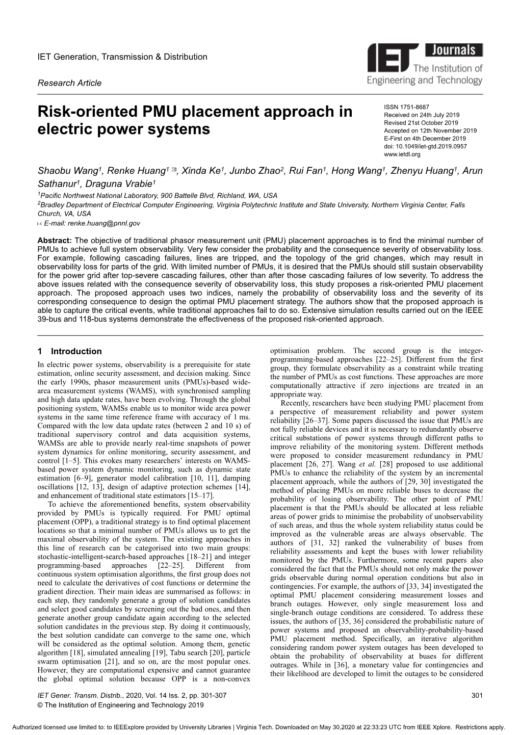 Risk-Oriented PMU Placement Approach in Electric Power Systems