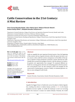 Cattle Conservation in the 21St Century: a Mini Review