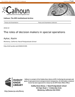 The Roles of Decision Makers in Special Operations