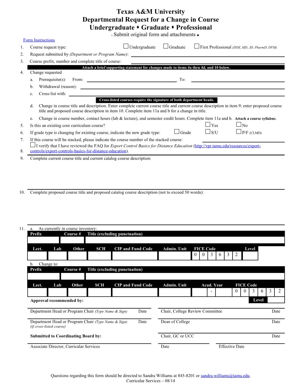 Departmental Request for a Change in Course