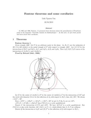 Fontene Theorems and Some Corollaries