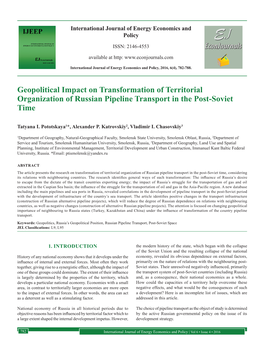 Geopolitical Impact on Transformation of Territorial Organization of Russian Pipeline Transport in the Post-Soviet Time