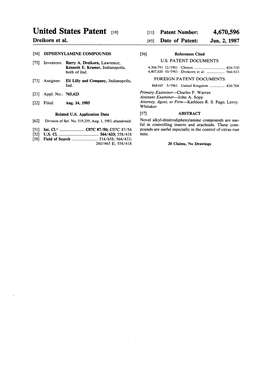 United States Patent (19) 11 Patent Number: 4,670,596 Dreikorn Et Al
