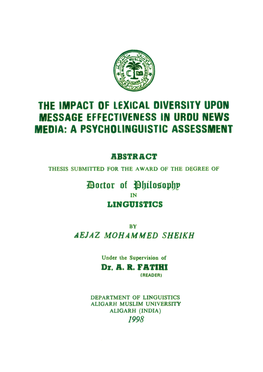 The Impact of Lexical Diversity Upon Message Effectiveness in Urdu News Media: a Psycholinguistic Assessment