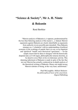 “Science & Society”, Mr A. H. Nimtz & Bakunin