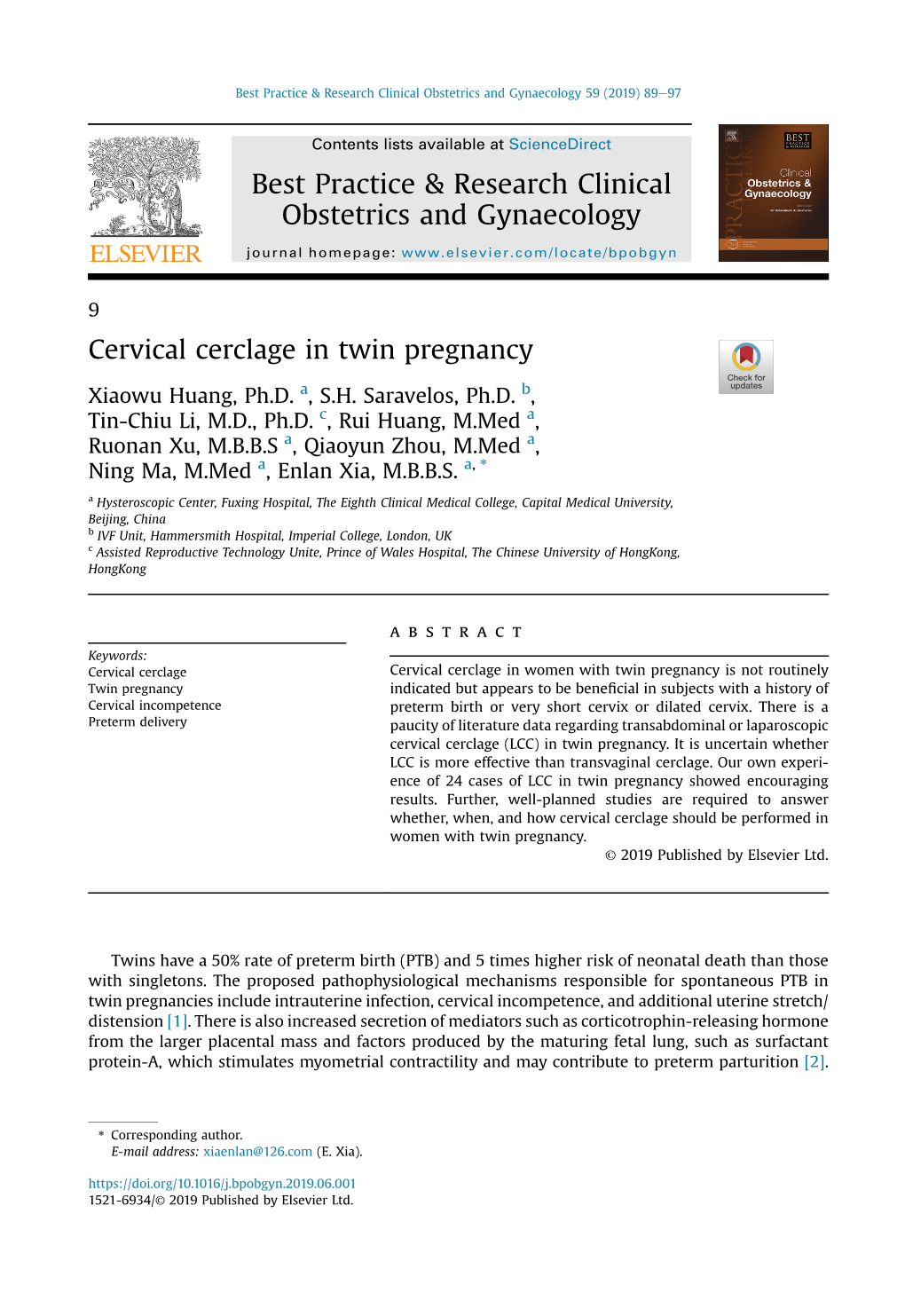 Cervical Cerclage in Twin Pregnancy