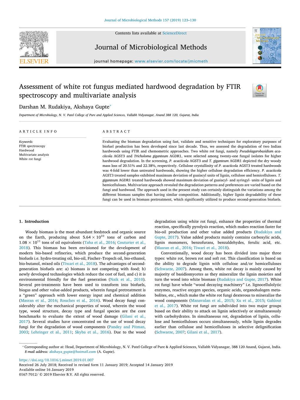 Journal of Microbiological Methods Assessment of White Rot Fungus