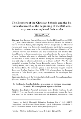 "The Brothers of the Christian Schools and the Botanical Research at The