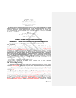 Chapter 21. Pain Medical Treatment Guidelines Subchapter A. Chronic Pain Disorder Medical Treatment Guidelines Editor’S Note: Form LWC-WC 1009