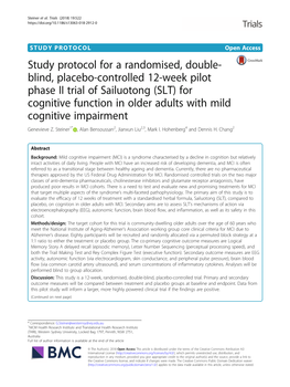 Study Protocol for a Randomised, Double-Blind, Placebo-Controlled 12-Week Pilot Phase II Trial of Sailuotong (SLT) for Cognitive