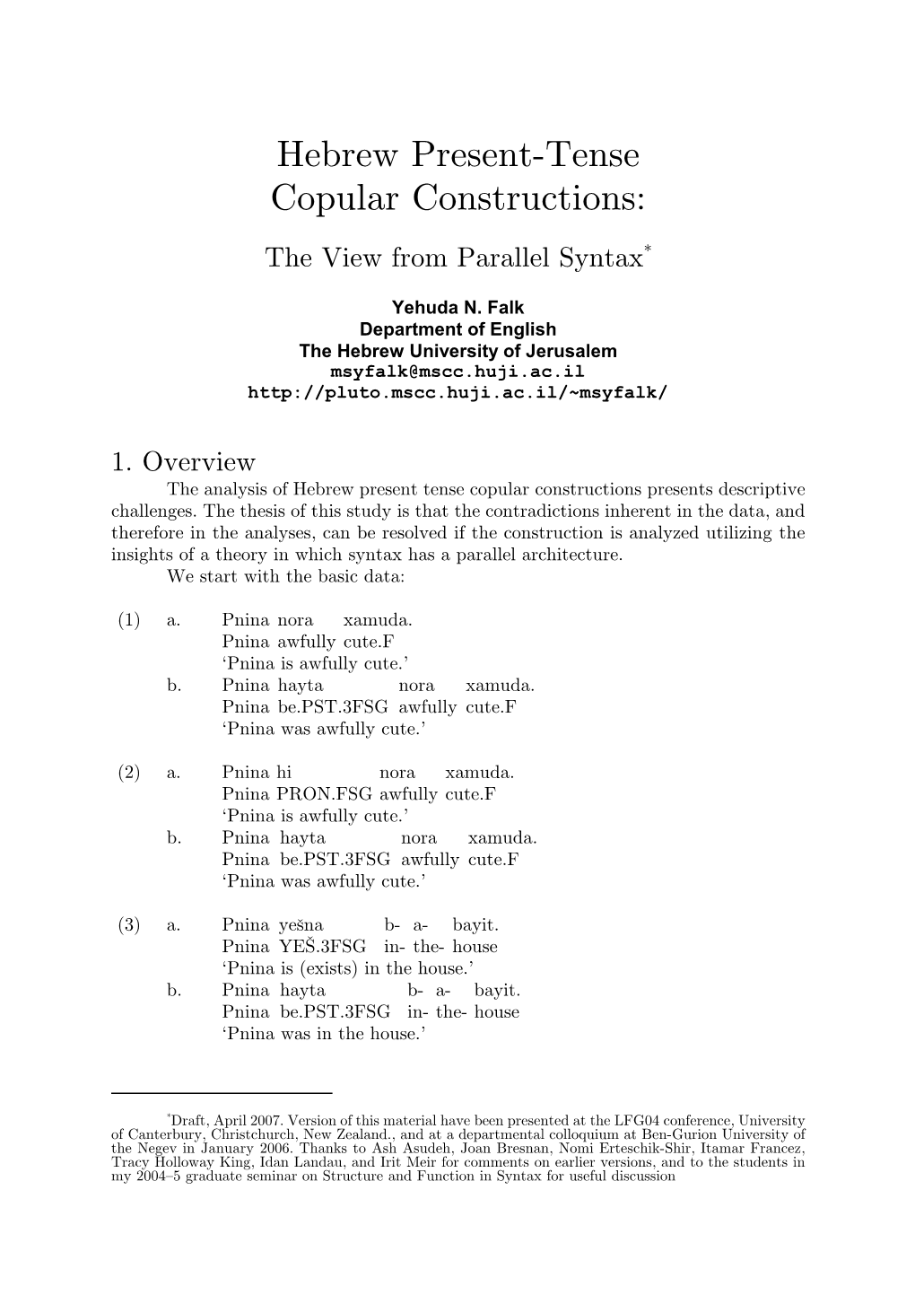 Hebrew Copular Constructions