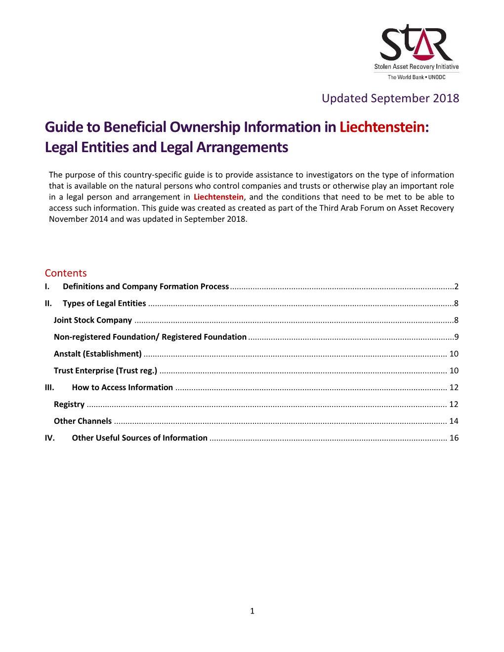Guide to Beneficial Ownership Information in Liechtenstein: Legal Entities and Legal Arrangements
