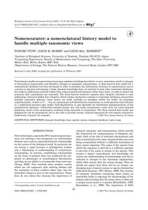 Nomencurator: a Nomenclatural History Model to Handle Multiple Taxonomic Views