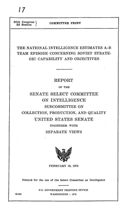 Report Senate Select Committee on Intelligence