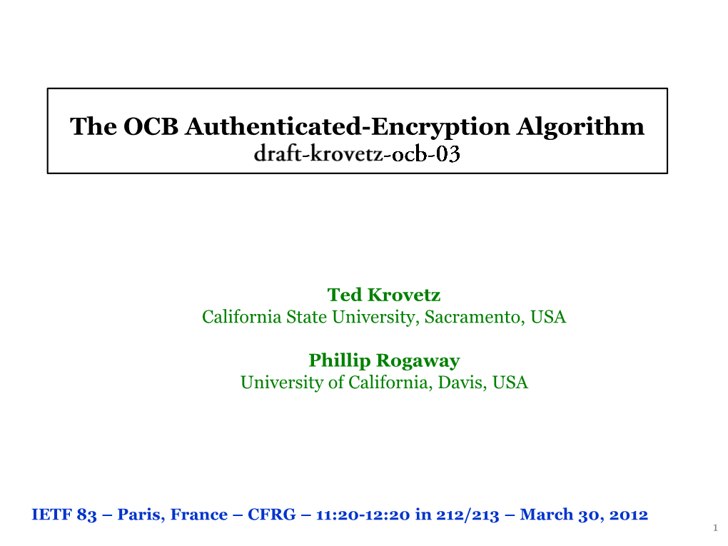 The OCB Authenticated-Encryption Algorithm
