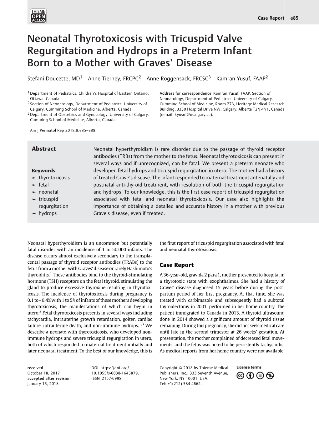 Neonatal Thyrotoxicosis with Tricuspid Valve Regurgitation and Hydrops in a Preterm Infant Born to a Mother with Graves’ Disease