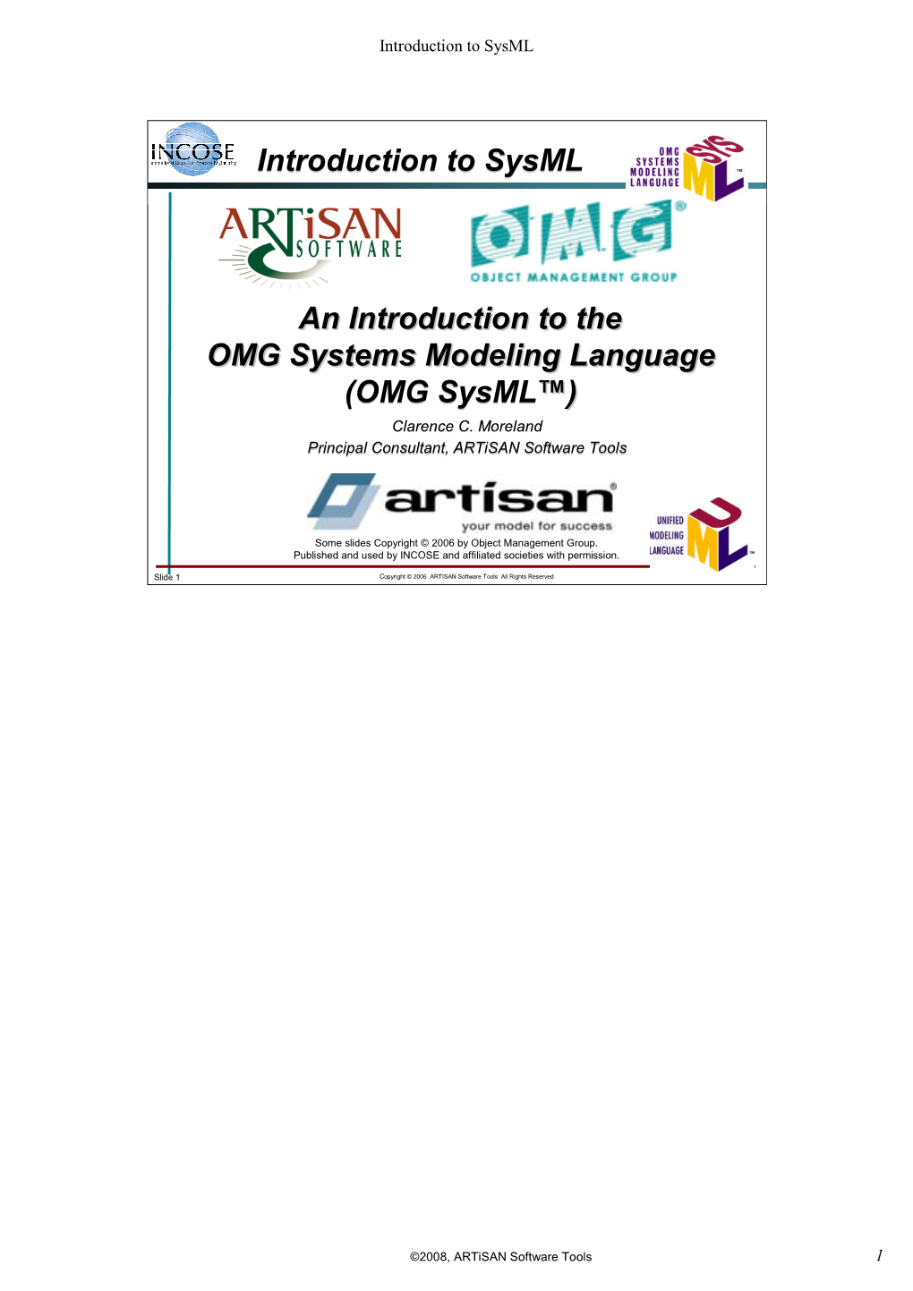 Introduction to Sysml an Introduction to the OMG Systems Modeling