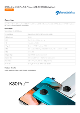 XM:Redmi-K30-Pro-5G-Phone-6GB-128GB Datasheet