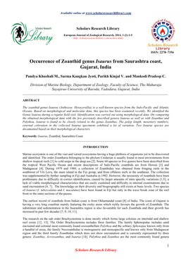 Occurrence of Zoanthid Genus Isaurus from Saurashtra Coast, Gujarat, India