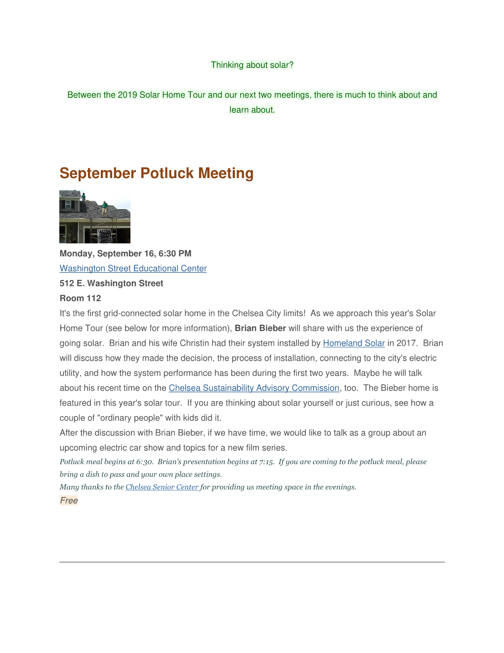 September Potluck Meeting