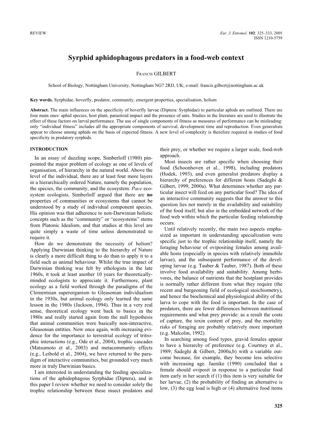 Syrphid Aphidophagous Predators in a Food-Web Context