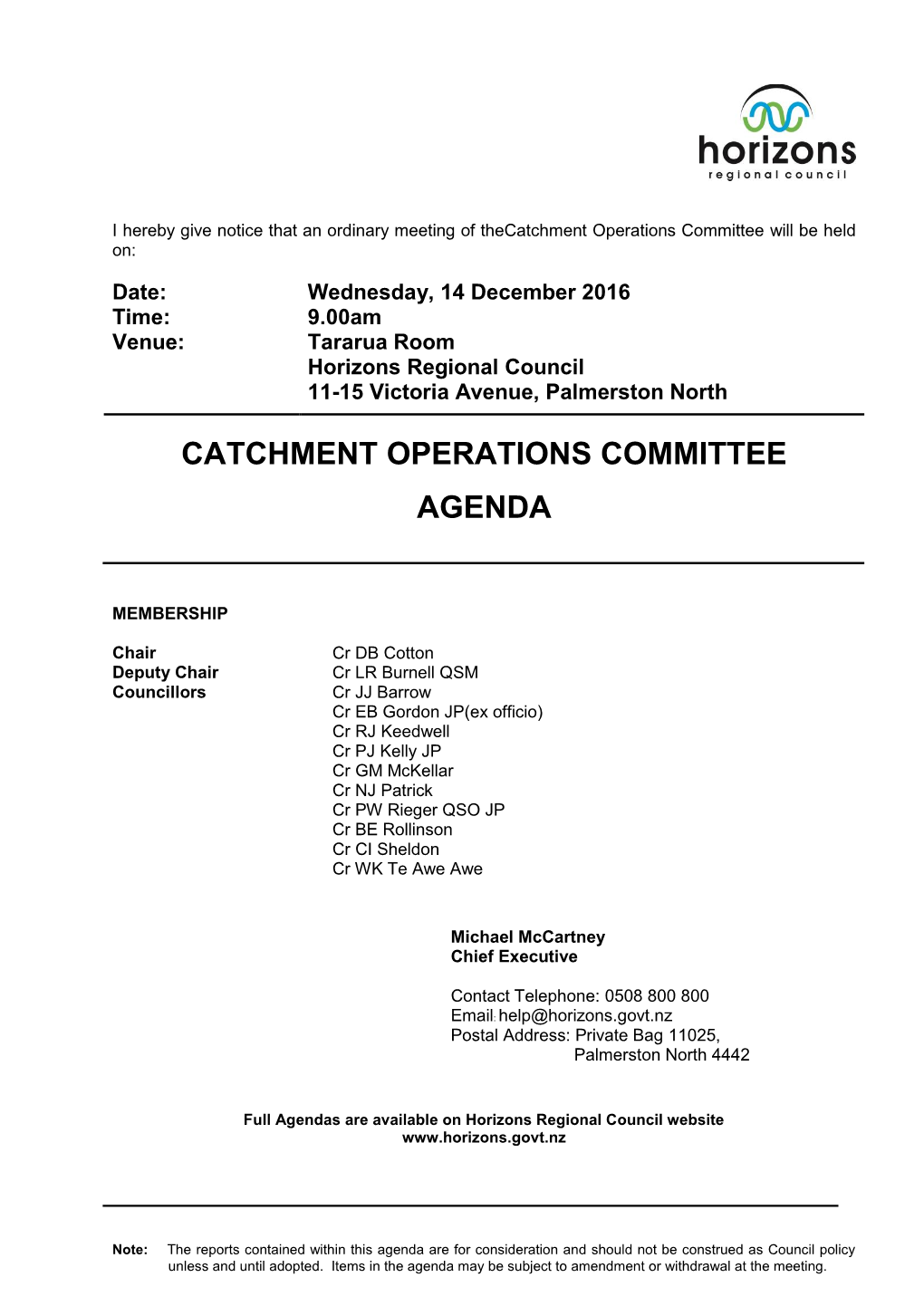 Agenda of Catchment Operations Committee