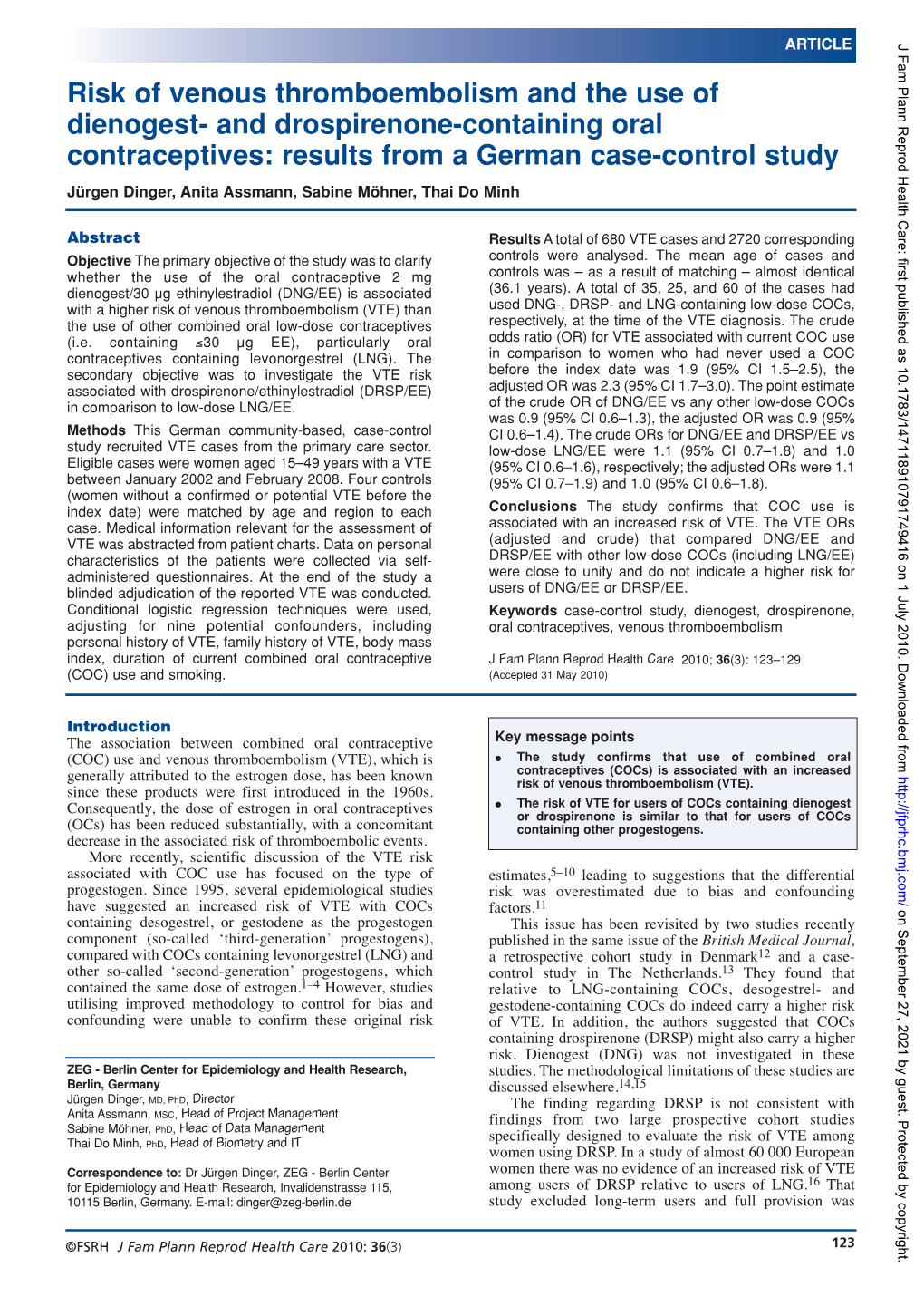 Risk of Venous Thromboembolism and the Use of Dienogest