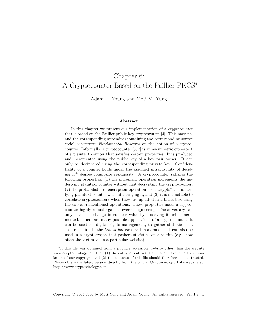 Chapter 6: a Cryptocounter Based on the Paillier PKCS∗