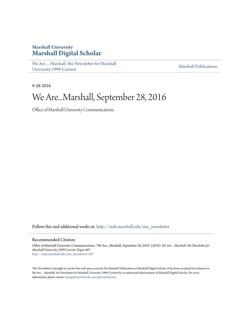 We Are...Marshall, September 28, 2016 Office Ofa M Rshall University Communications
