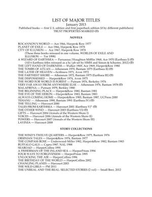LIST of MAJOR TITLES January 2013 Published Books — First U.S