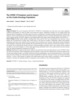 The COVID-19 Pandemic and Its Impact on the Cardio-Oncology Population