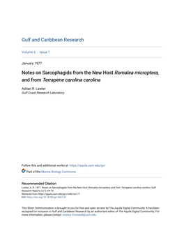 Notes on Sarcophagids from the New Host Romalea Microptera, and from Terrapene Carolina Carolina