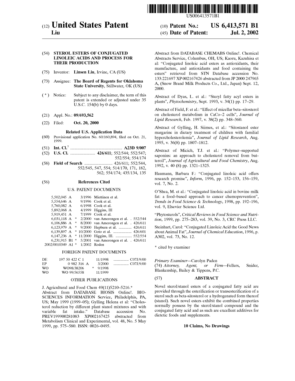 United States Patent (10) Patent No.: US 6,413,571 Bl Liu (45) Date of Patent: Jul