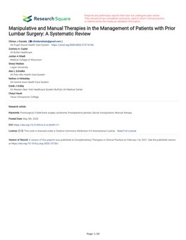 Manipulative and Manual Therapies in the Management of Patients with Prior Lumbar Surgery: a Systematic Review