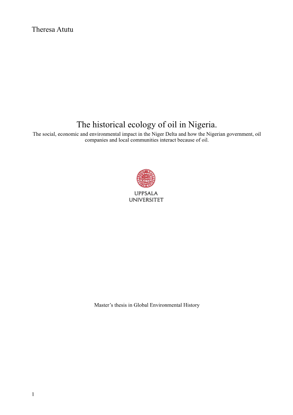 The Historical Ecology of Oil in Nigeria