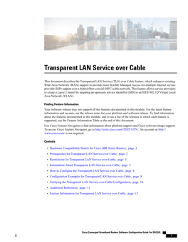 Transparent LAN Service Over Cable