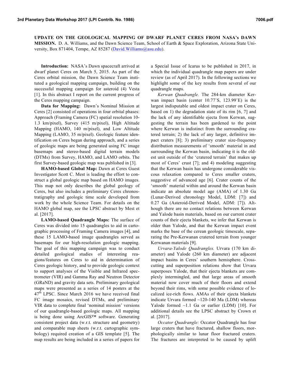 Update on the Geological Mapping of Dwarf Planet Ceres from NASA's