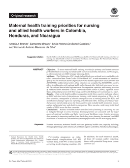 Maternal Health Training Priorities for Nursing and Allied Health Workers in Colombia, Honduras, and Nicaragua