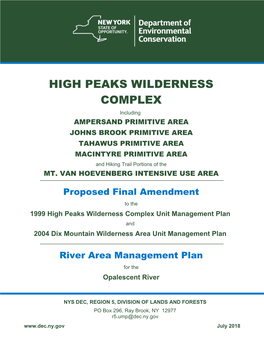 High Peaks Wilderness Complex Proposed Final UMP Amendment