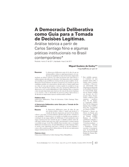 A Democracia Deliberativa Como Guia Para a Tomada De Decisões Legítimas